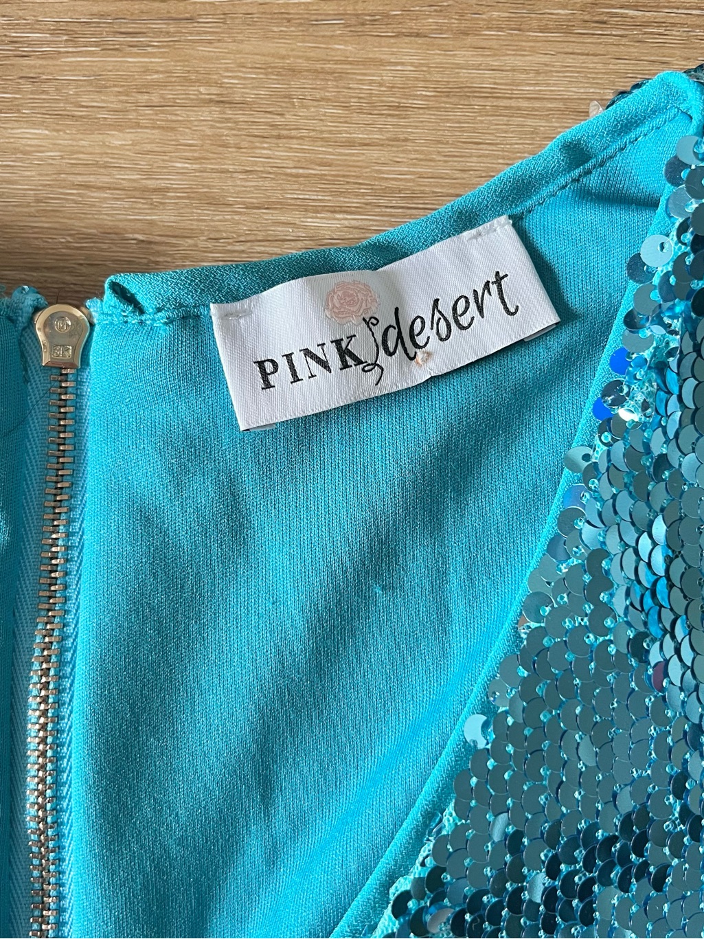 Pink Desert Women’s Teal Sequin Shift Dress Size Small — image 2 of 7